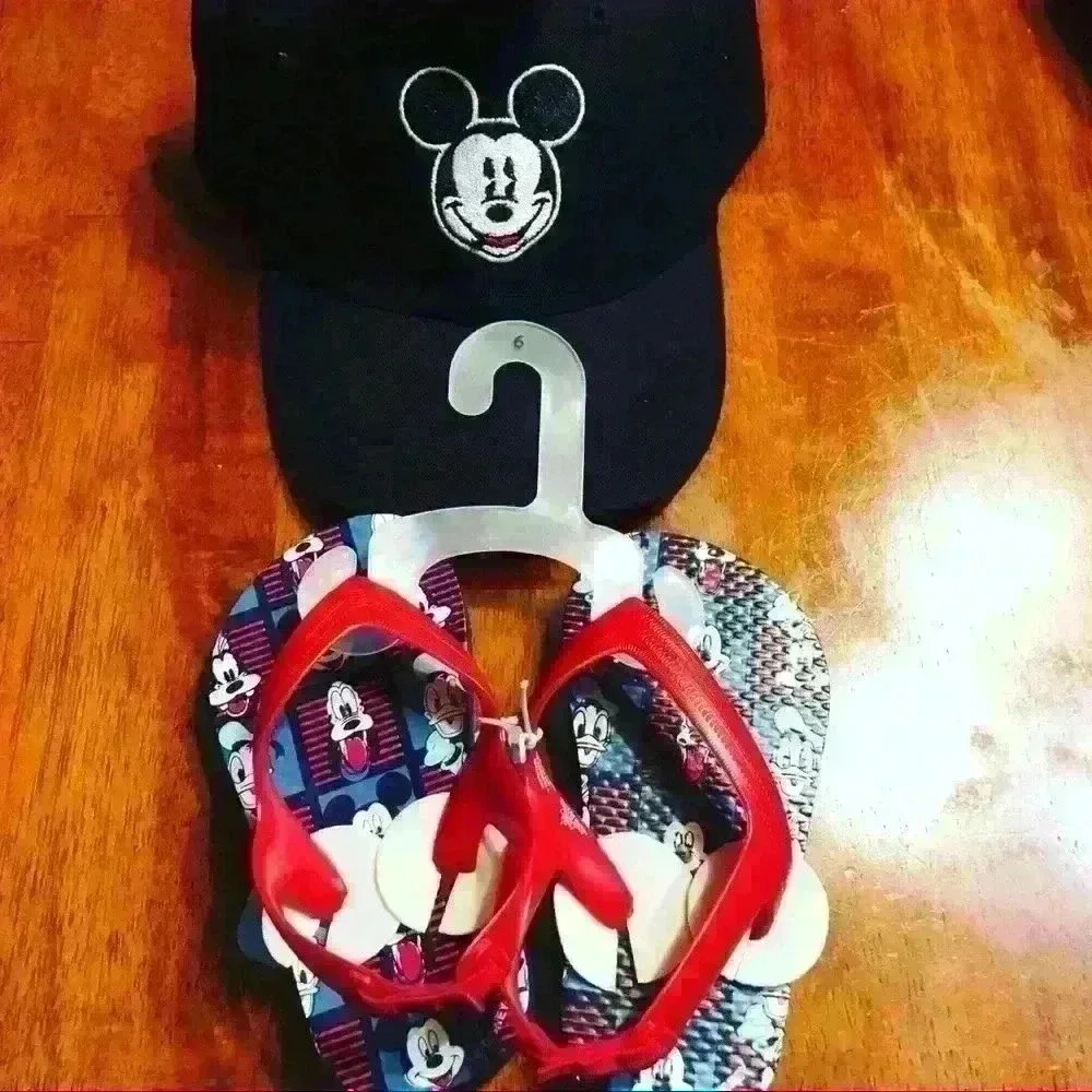 Mickey Mouse Hat Size Large and FlipFlops Size 6